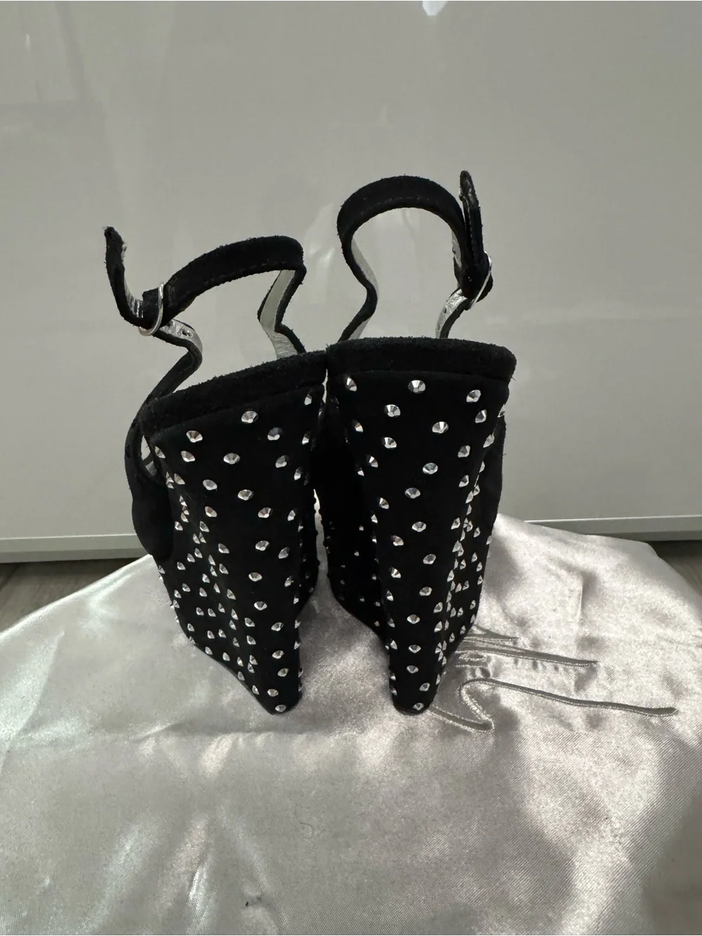Giuseppe Zanotti Black Suede Studded Platform Wedge Slingbacks